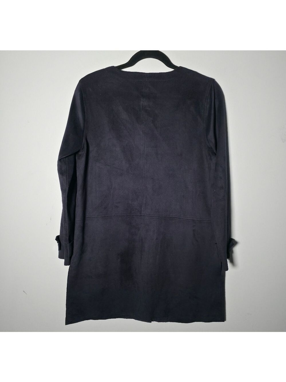 Bylyse Longline Faux Suede Jacket Navy Button Front Pockets Small - Picture 5 of 12
